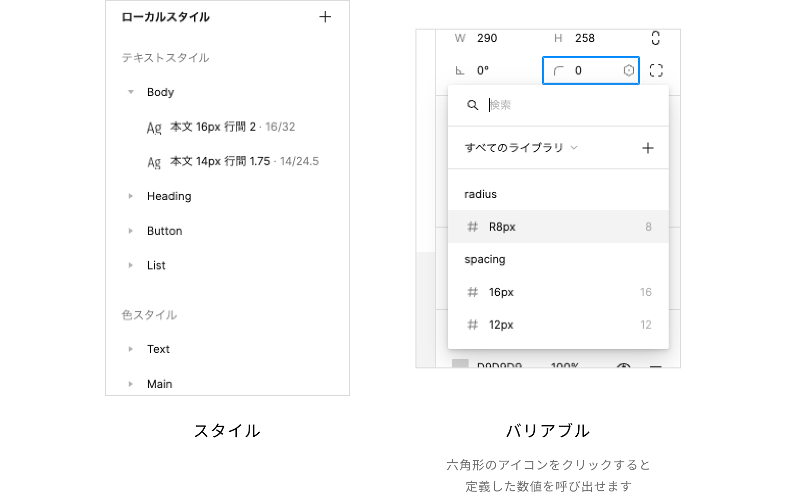 Figmaの機能｜バリアブル機能の使用イメージ